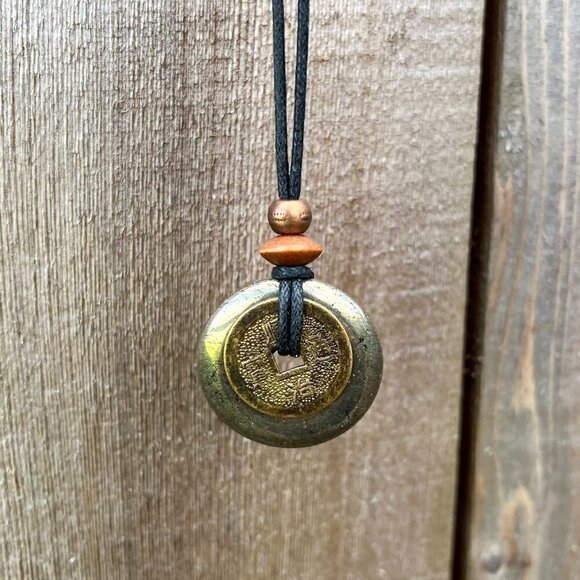 Pyrite and Lucky Coin Pendant Handmade - Picture 3 of 6